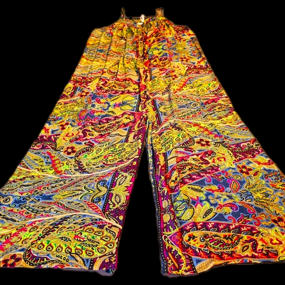 KARMA Hwy Silky Relaxed Palazzo Jumper Paisley Purple/Lime Grn NWT OS - Picture 7 of 7